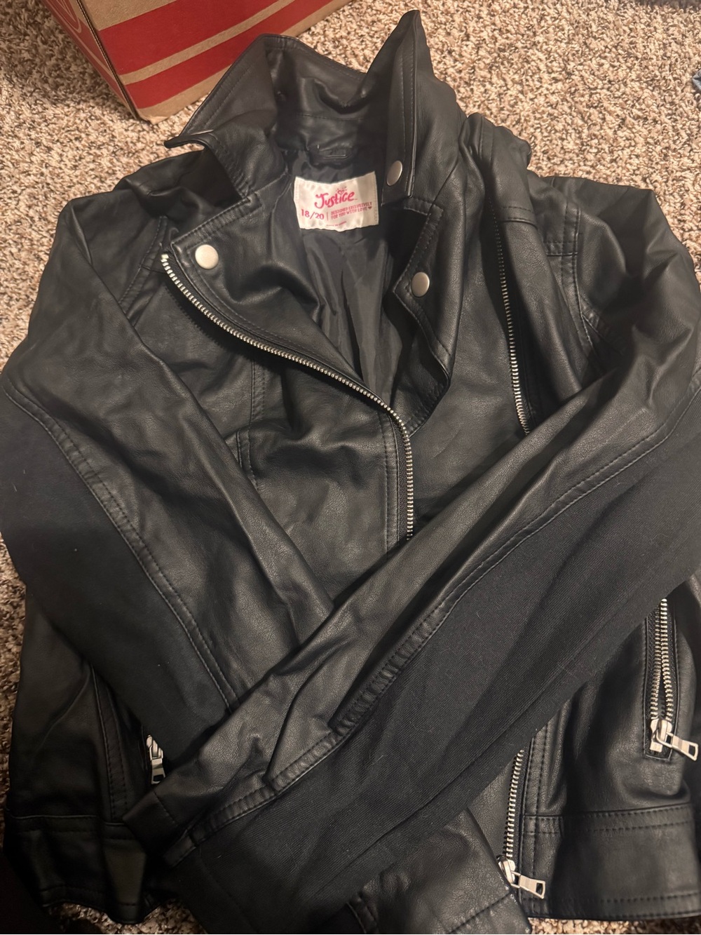 Justice Black Faux Leather Moto Jacket with Silver Hardware